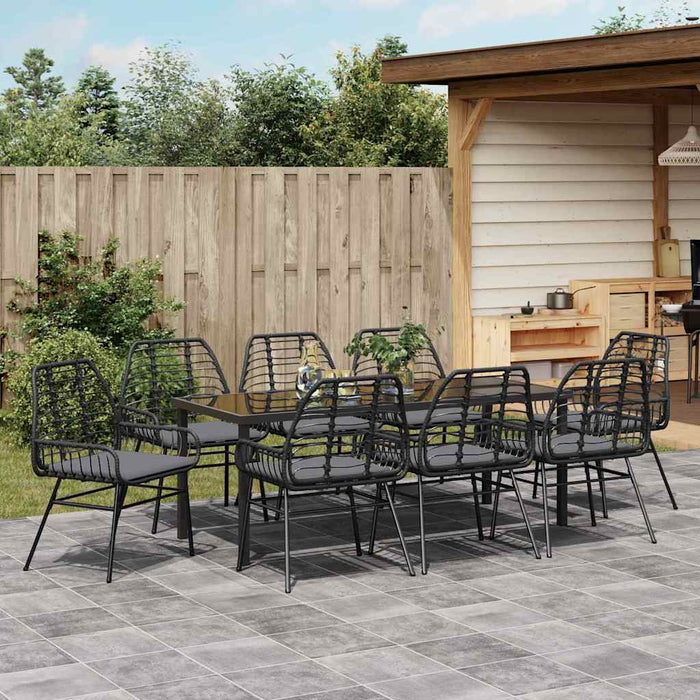 Set de masă pentru grădină 9 pcs Negru poliratan - WALTI WALTI