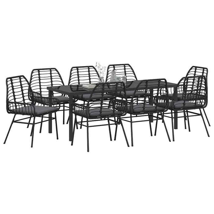 Set de masă pentru grădină 9 pcs Negru poliratan - WALTI WALTI