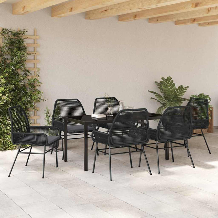 Set de masă pentru grădină cu pernă 7 pcs Negru poliratan - WALTI WALTI