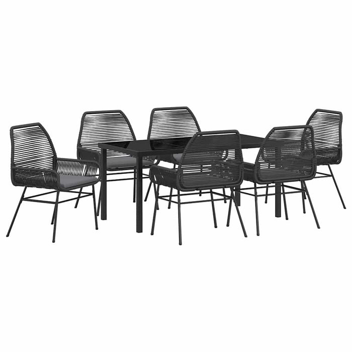 Set de masă pentru grădină cu pernă 7 pcs Negru poliratan - WALTI WALTI