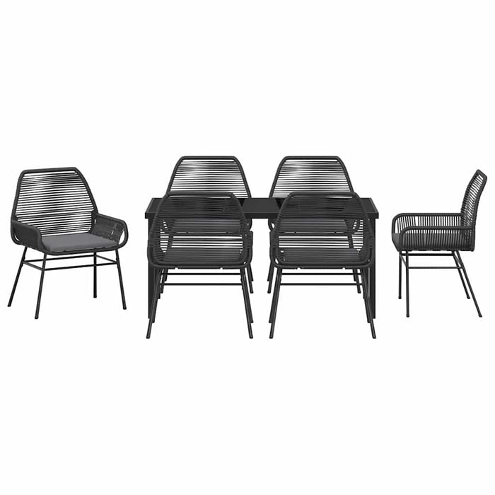 Set de masă pentru grădină cu pernă 7 pcs Negru poliratan - WALTI WALTI