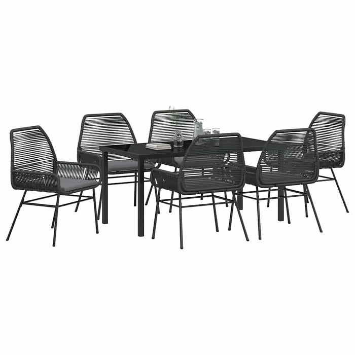 Set de masă pentru grădină cu pernă 7 pcs Negru poliratan - WALTI WALTI