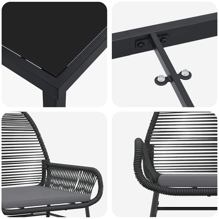 Set de masă pentru grădină cu pernă 7 pcs Negru poliratan - WALTI WALTI