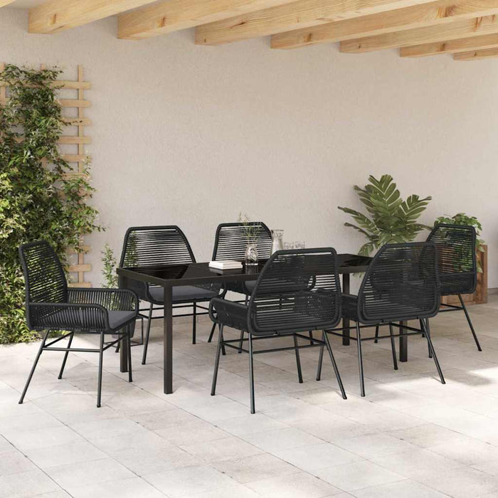 Set de masă pentru grădină cu pernă 7 pcs Negru poliratan - WALTI WALTI