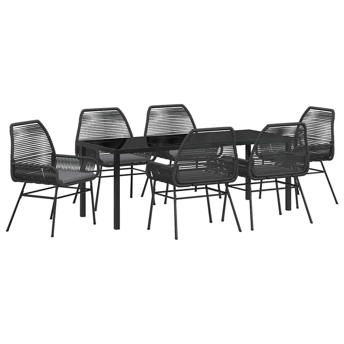 Set de masă pentru grădină cu pernă 7 pcs Negru poliratan - WALTI WALTI