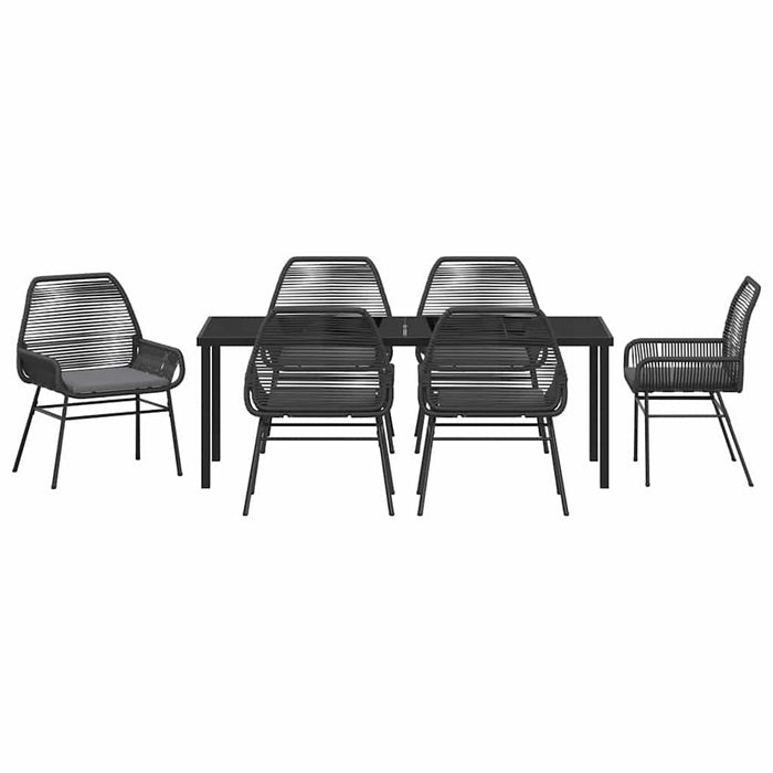 Set de masă pentru grădină cu pernă 7 pcs Negru poliratan - WALTI WALTI