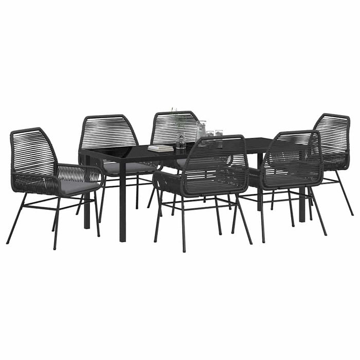 Set de masă pentru grădină cu pernă 7 pcs Negru poliratan - WALTI WALTI