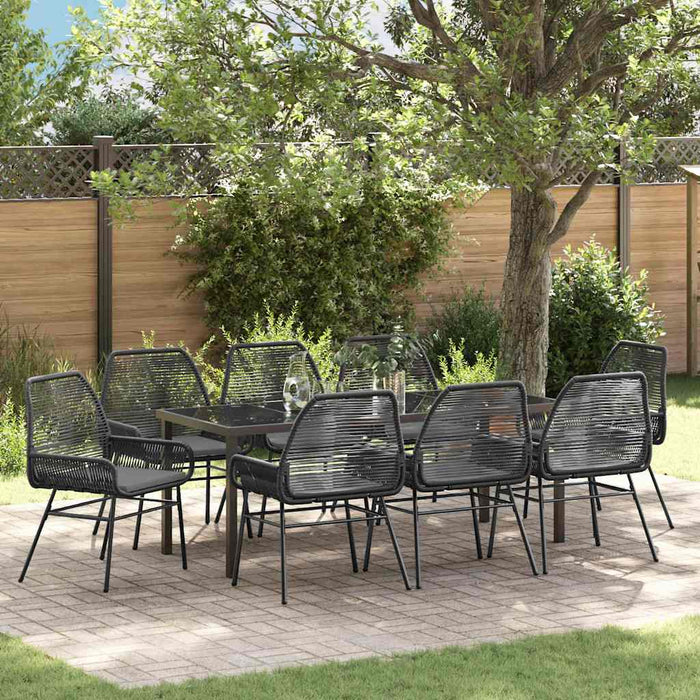 Set de masă pentru grădină cu pernă 9 pcs Negru poliratan - WALTI WALTI