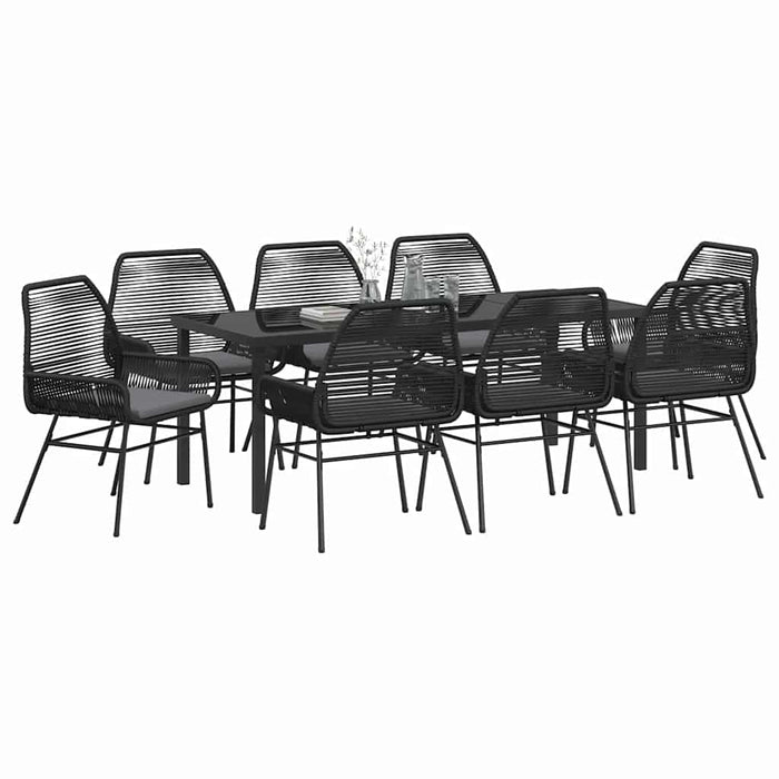 Set de masă pentru grădină cu pernă 9 pcs Negru poliratan - WALTI WALTI