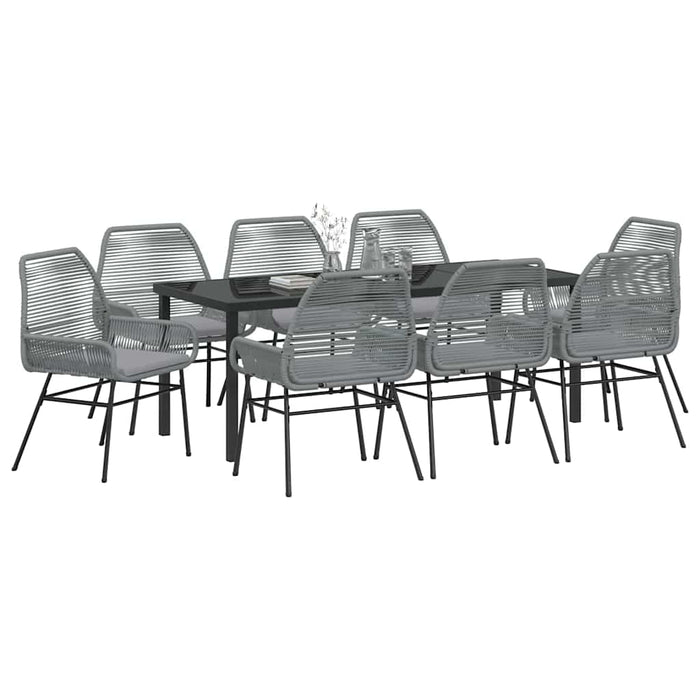 Set de masă pentru grădină cu pernă 9 pcs Gri poliratan - WALTI WALTI