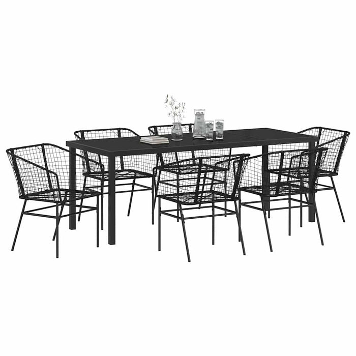 Set de masă pentru grădină 7 pcs Negru poliratan - WALTI WALTI