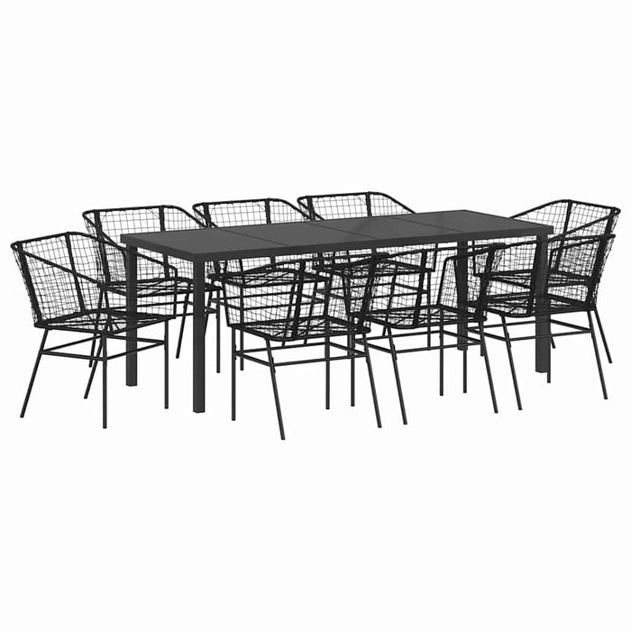 Set de masă pentru grădină 9 pcs Negru poliratan - WALTI WALTI