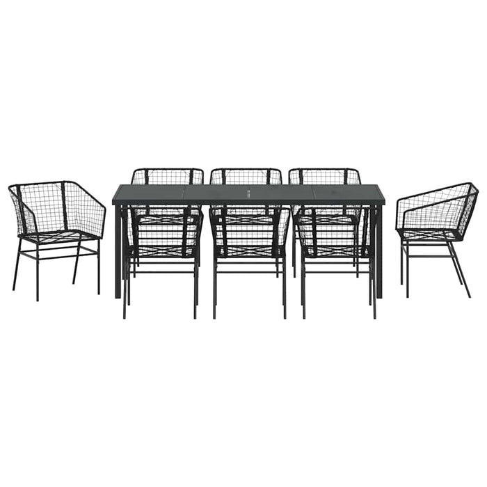 Set de masă pentru grădină 9 pcs Negru poliratan - WALTI WALTI