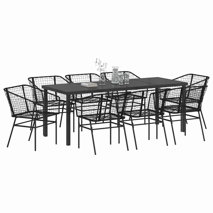 Set de masă pentru grădină 9 pcs Negru poliratan - WALTI WALTI