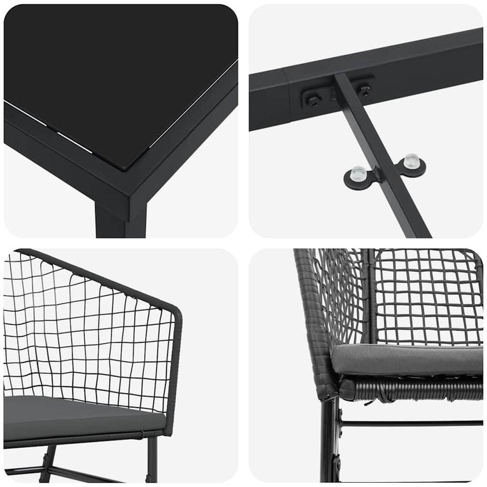 Set de masă pentru grădină 7 pcs Negru poliratan - WALTI WALTI