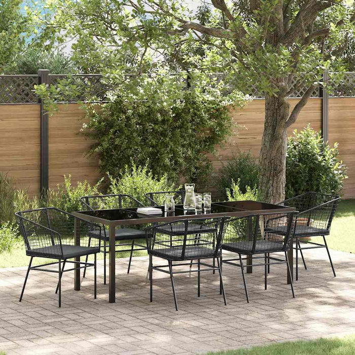 Set de masă pentru grădină 7 pcs Negru poliratan - WALTI WALTI
