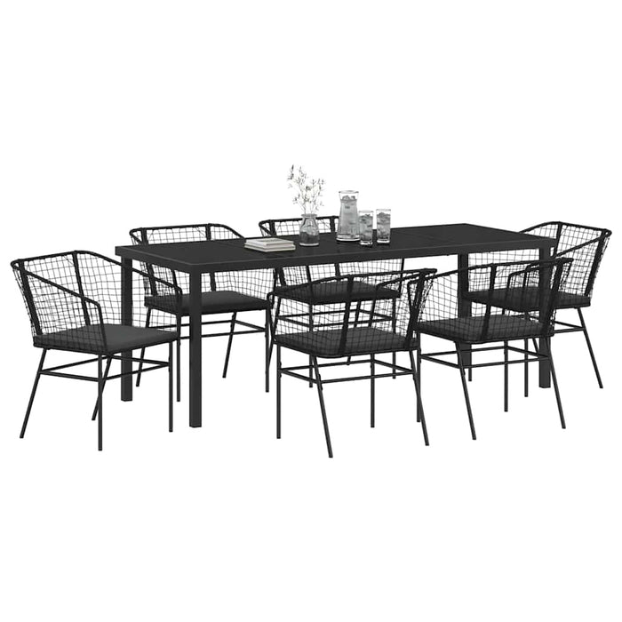 Set de masă pentru grădină 7 pcs Negru poliratan - WALTI WALTI
