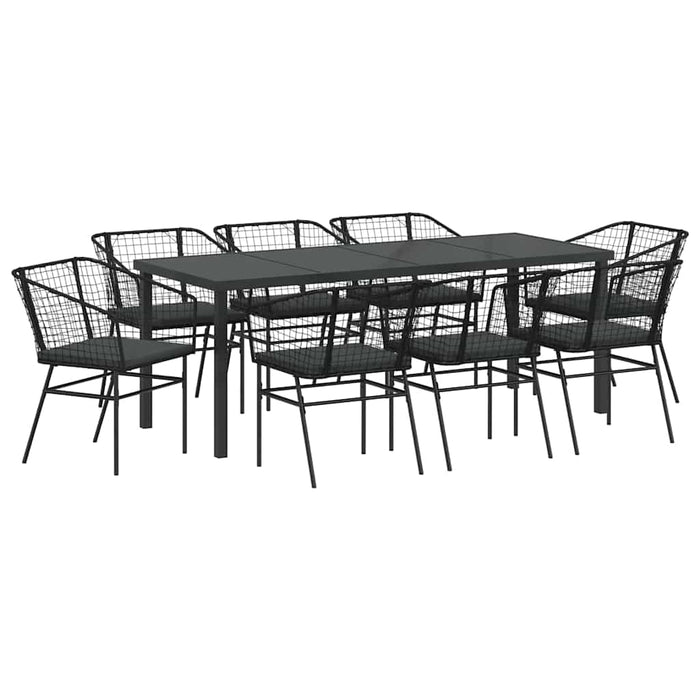 Set de masă pentru grădină 9 pcs Negru poliratan - WALTI WALTI