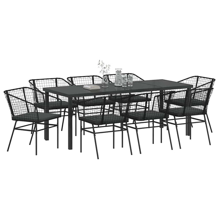 Set de masă pentru grădină 9 pcs Negru poliratan - WALTI WALTI