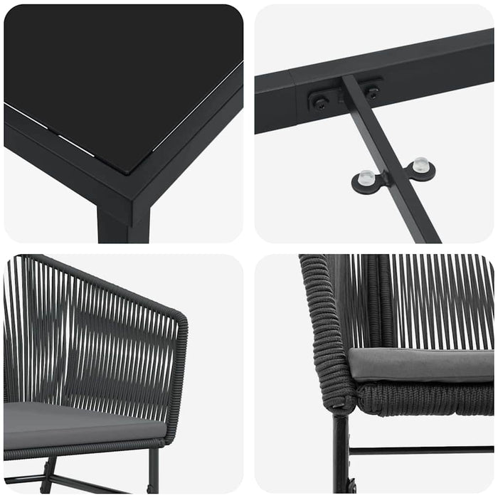 Set de masă pentru grădină cu pernă 7 pcs Negru - WALTI WALTI