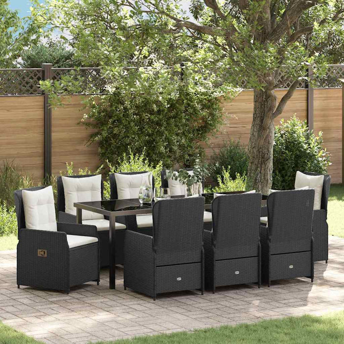 Set de masă pentru grădină 9 pcs Negru poliratan - WALTI WALTI