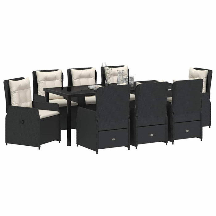 Set de masă pentru grădină 9 pcs Negru poliratan - WALTI WALTI