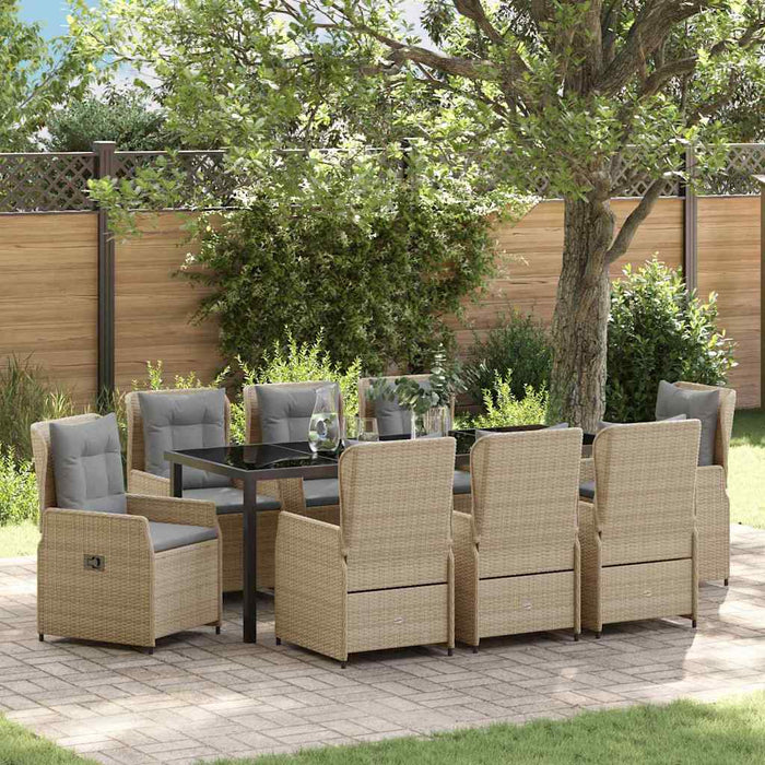 Set de masă pentru grădină 9 pcs Beige și gri deschis poliratan - WALTI WALTI