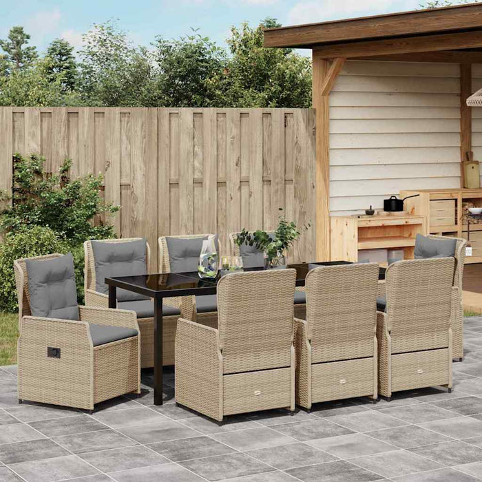 Set de masă pentru grădină 9 pcs Beige și gri deschis poliratan - WALTI WALTI