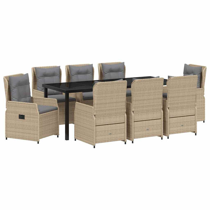 Set de masă pentru grădină 9 pcs Beige și gri deschis poliratan - WALTI WALTI