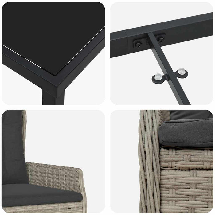 Set de masă pentru grădină 7 pcs Gri deschis poliratan - WALTI WALTI