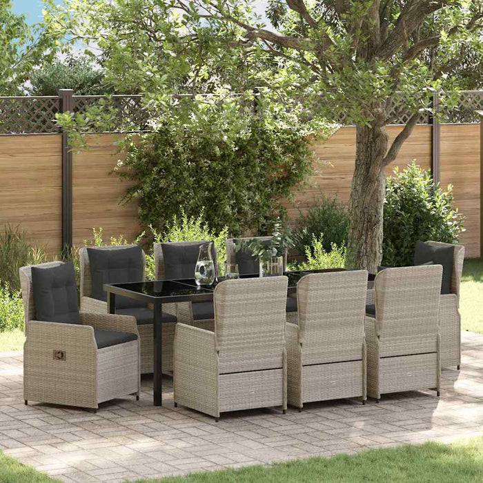 Set de masă pentru grădină 9 pcs Gri deschis poliratan - WALTI WALTI
