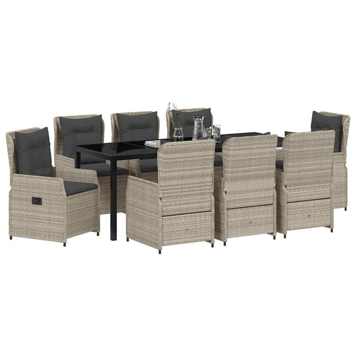 Set de masă pentru grădină 9 pcs Gri deschis poliratan - WALTI WALTI