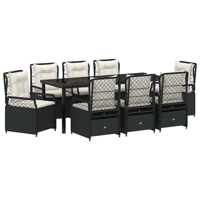 Set de masă pentru grădină 9 pcs Negru poliratan - WALTI WALTI