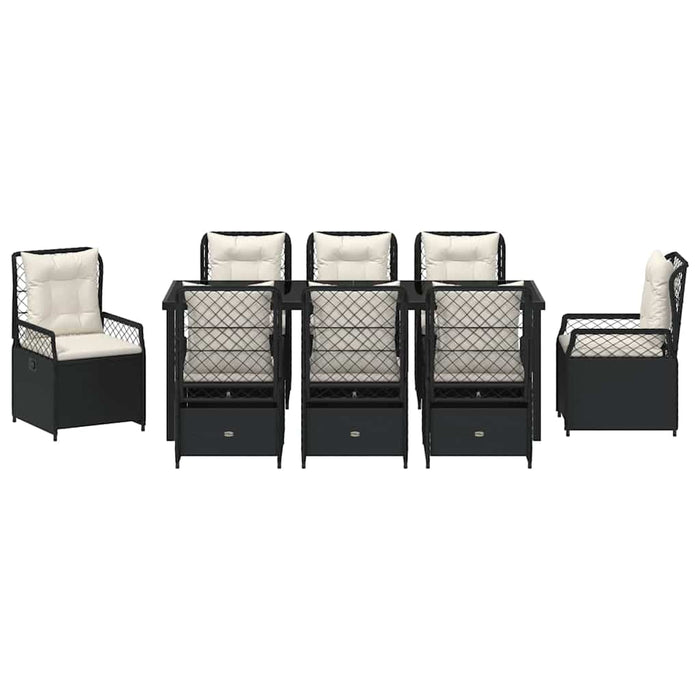 Set de masă pentru grădină 9 pcs Negru poliratan - WALTI WALTI