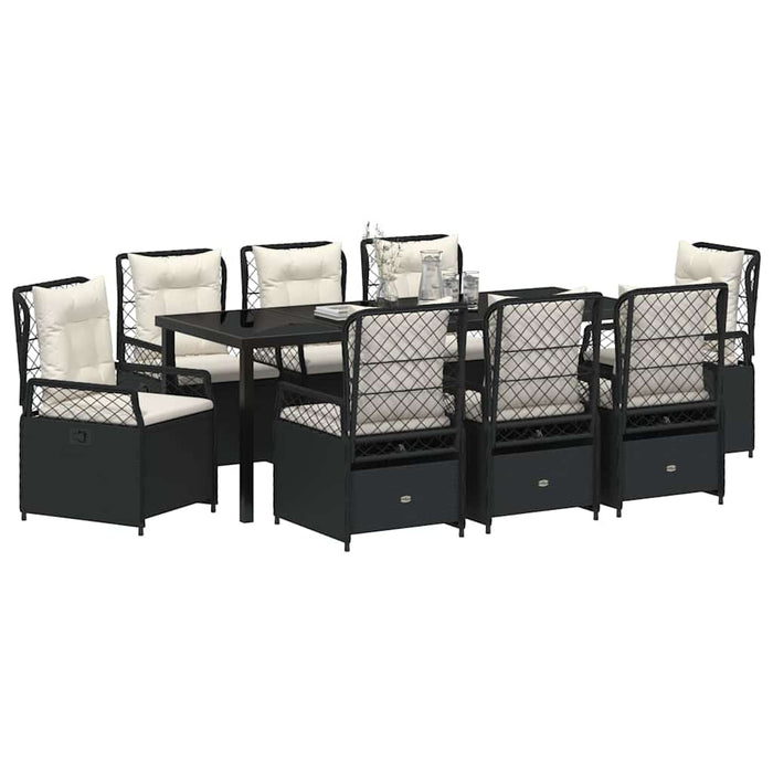 Set de masă pentru grădină 9 pcs Negru poliratan - WALTI WALTI
