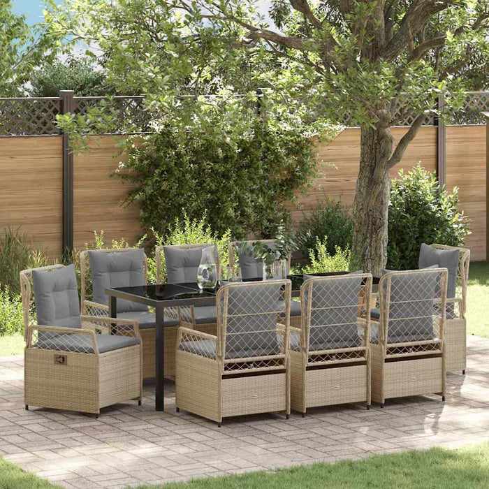 Set de masă pentru grădină 9 pcs Beige și gri deschis poliratan - WALTI WALTI