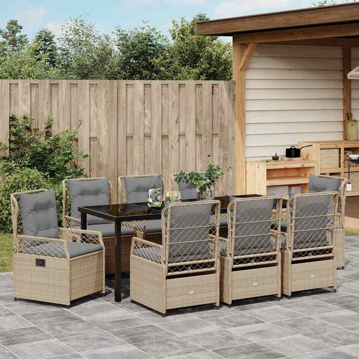Set de masă pentru grădină 9 pcs Beige și gri deschis poliratan - WALTI WALTI