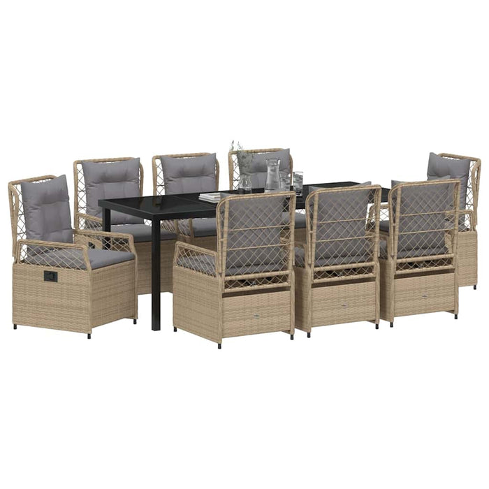 Set de masă pentru grădină 9 pcs Beige și gri deschis poliratan - WALTI WALTI