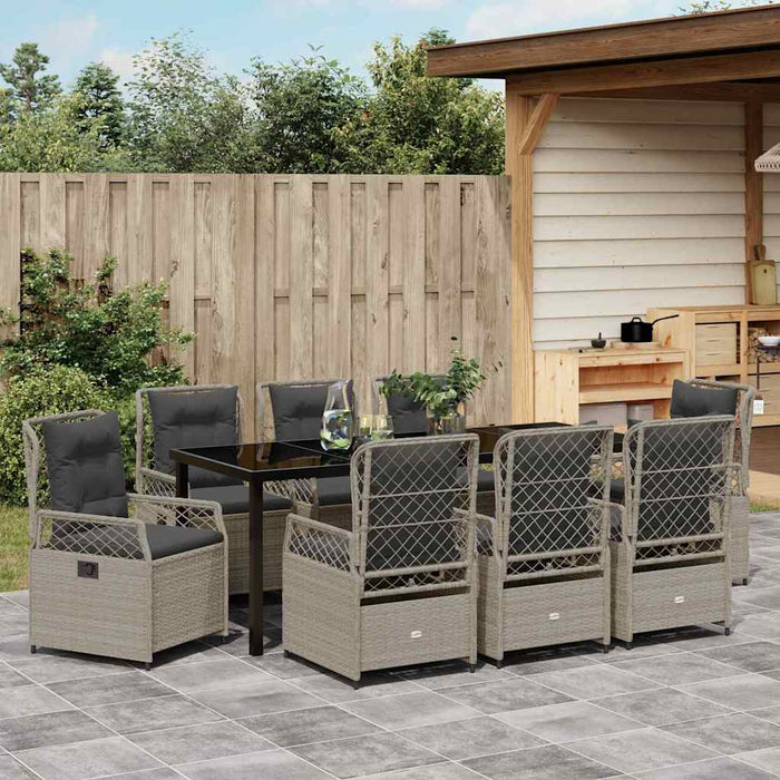 Set de masă pentru grădină 9 pcs Gri deschis poliratan - WALTI WALTI