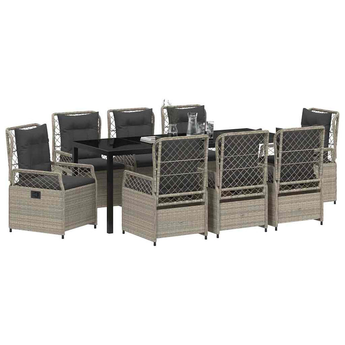 Set de masă pentru grădină 9 pcs Gri deschis poliratan - WALTI WALTI