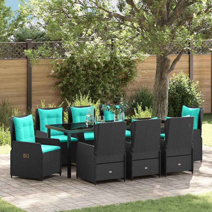 Set de masă pentru grădină 9 pcs Negru Rattan poli - WALTI WALTI