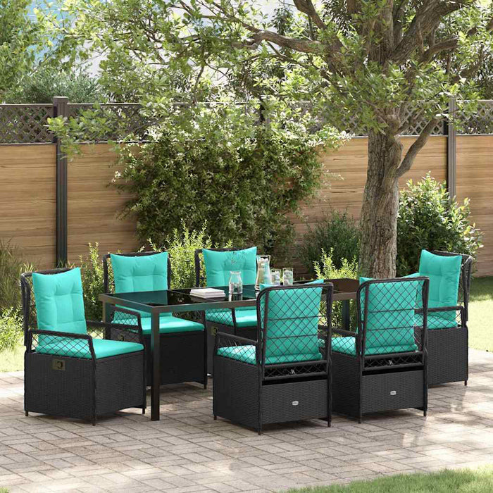 Set de masă pentru grădină 7 pcs Negru poliratan - WALTI WALTI