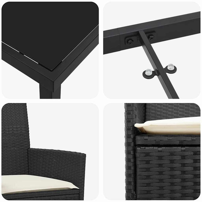 Set de masă pentru grădină 7 pcs Negru poliratan - WALTI WALTI