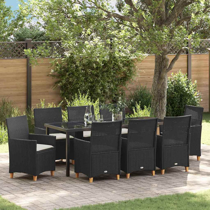Set de masă pentru grădină 9 pcs Negru poliratan - WALTI WALTI