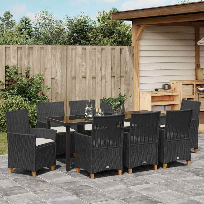 Set de masă pentru grădină 9 pcs Negru poliratan - WALTI WALTI