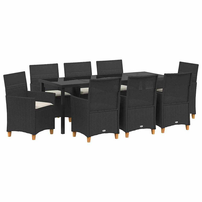 Set de masă pentru grădină 9 pcs Negru poliratan - WALTI WALTI