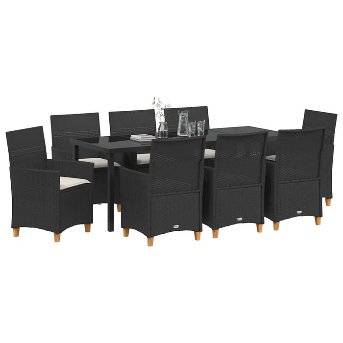 Set de masă pentru grădină 9 pcs Negru poliratan - WALTI WALTI