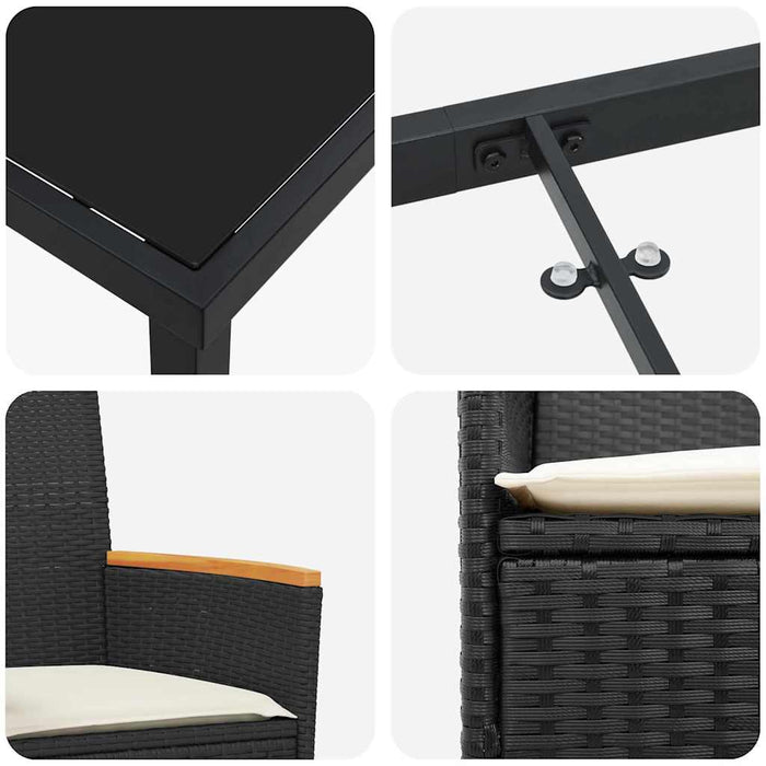 Set de masă pentru grădină 9 pcs Negru poliratan - WALTI WALTI