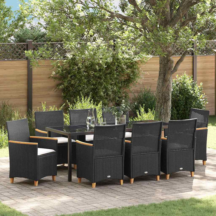 Set de masă pentru grădină 9 pcs Negru poliratan - WALTI WALTI