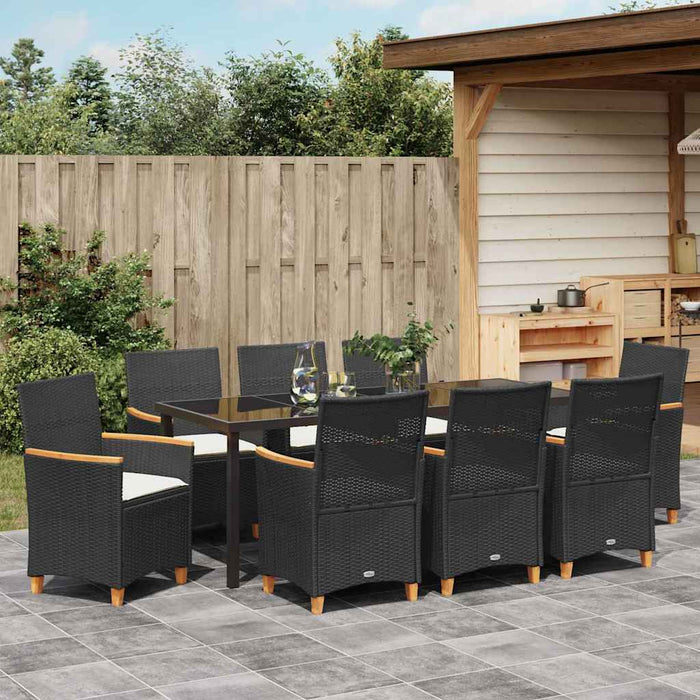 Set de masă pentru grădină 9 pcs Negru poliratan - WALTI WALTI